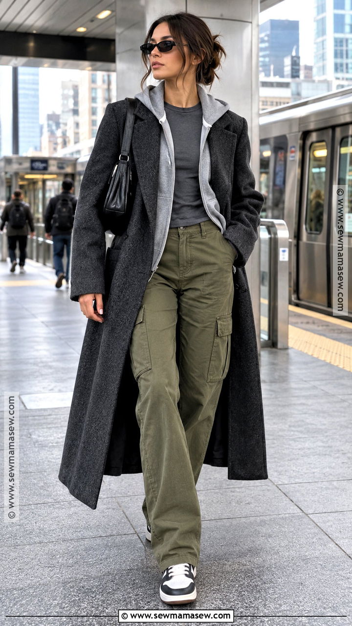 Fall Long Coat And Cargo Pants Outfit - 20 cool girl outfits fall