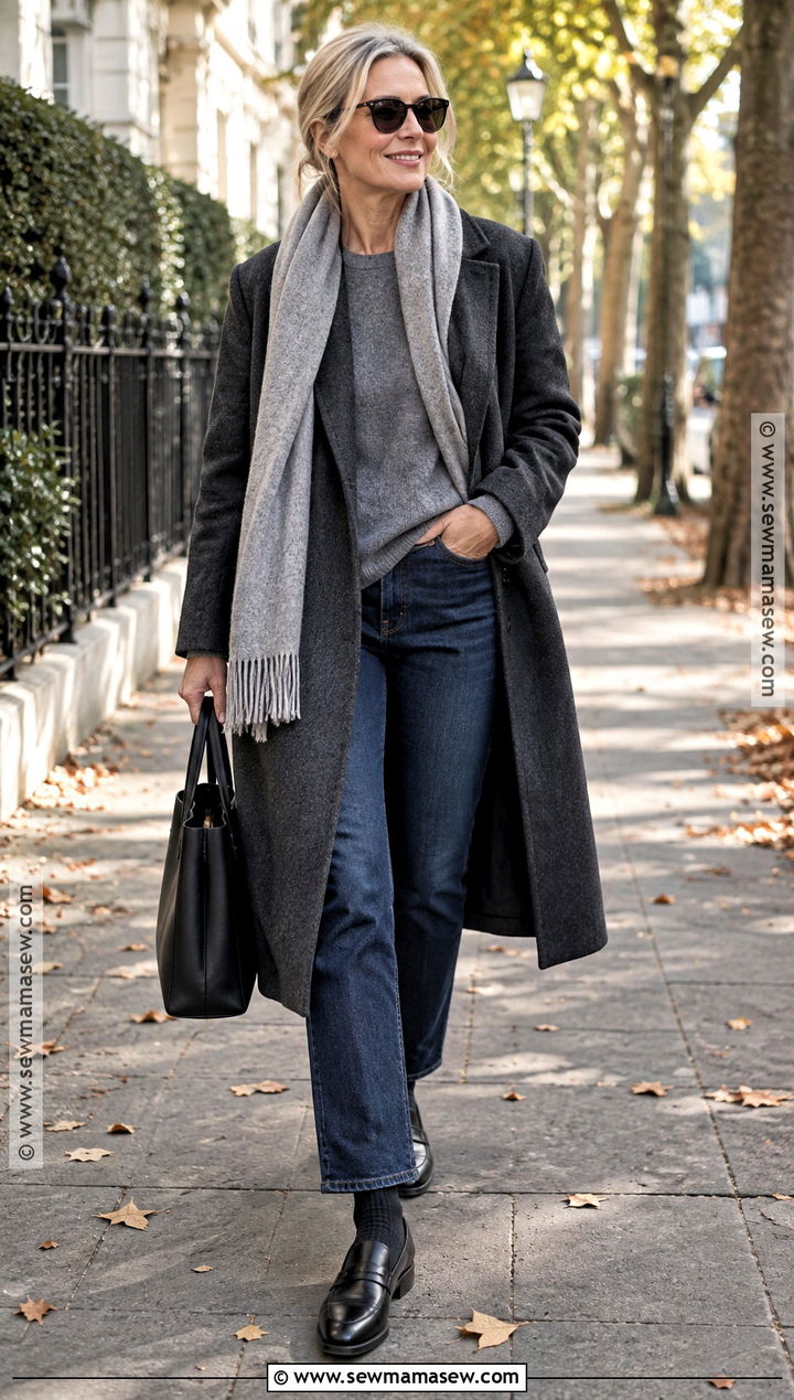 Fall Long Coat Outfit With Jeans And Loafers - 15 Capsule Fall Outfits