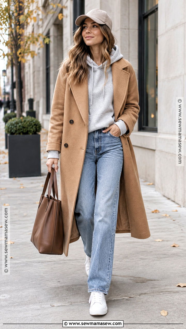 Fall Long Coat and Hoodie Outfit - 20 fall lookbook ideas