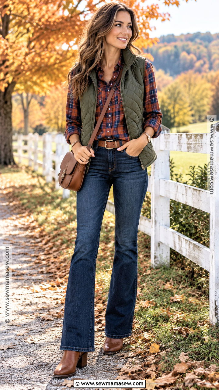 Fall Long Sleeve Flannel Shirt With Bootcut Jeans - 20 Fall Long Sleeve Outfits