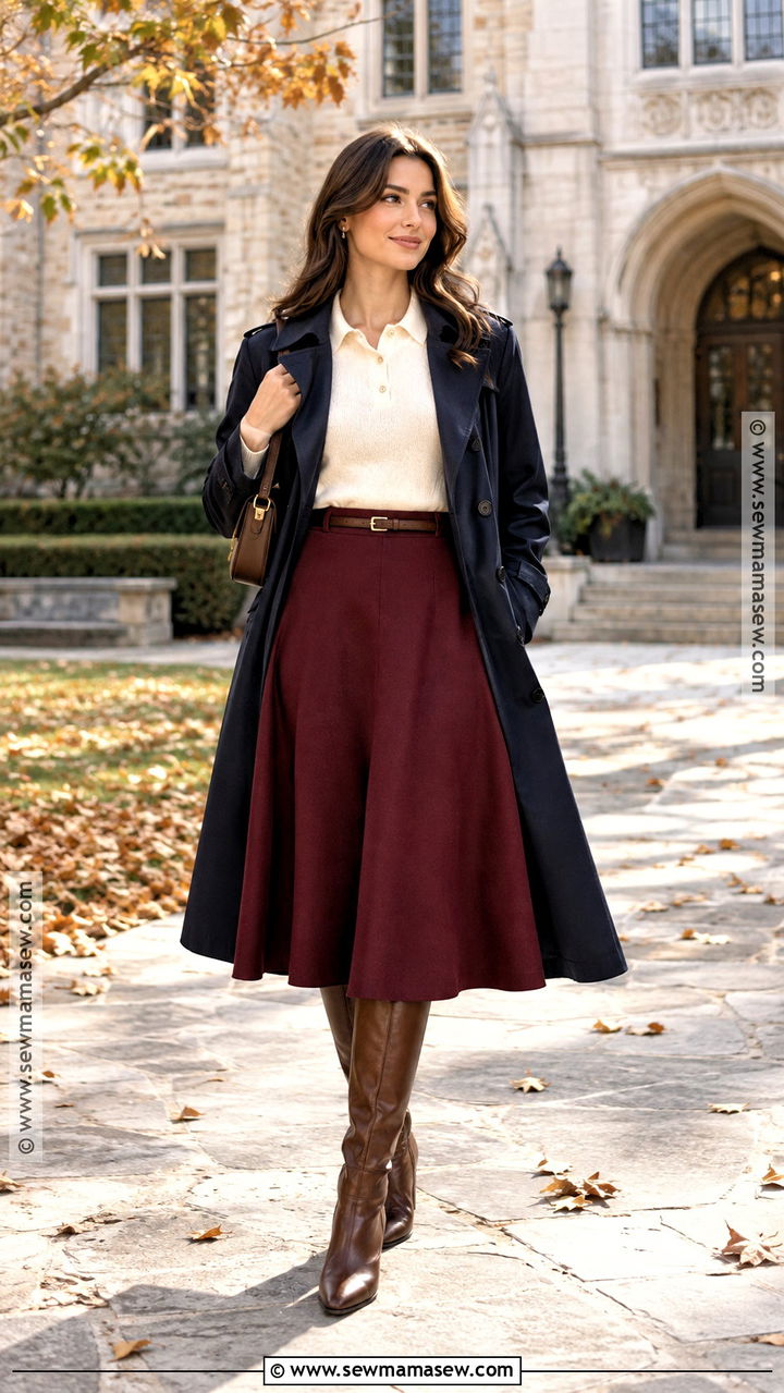 Fall Long Sleeve Polo With A Line Skirt - 20 Fall Long Sleeve Outfits
