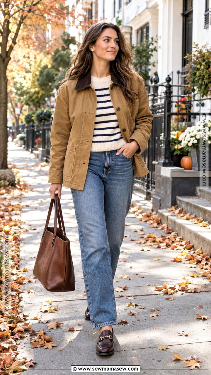Fall Long Sleeve Striped Sweater With Relaxed Jeans - 20 Fall Long Sleeve Outfits