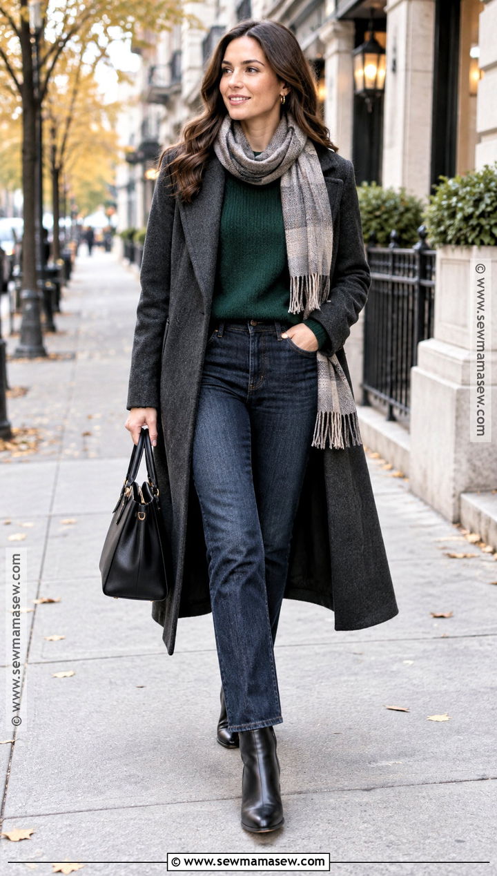 Fall Long Wool Coat With Sweater And Jeans - 25 fall looks for women outfit ideas