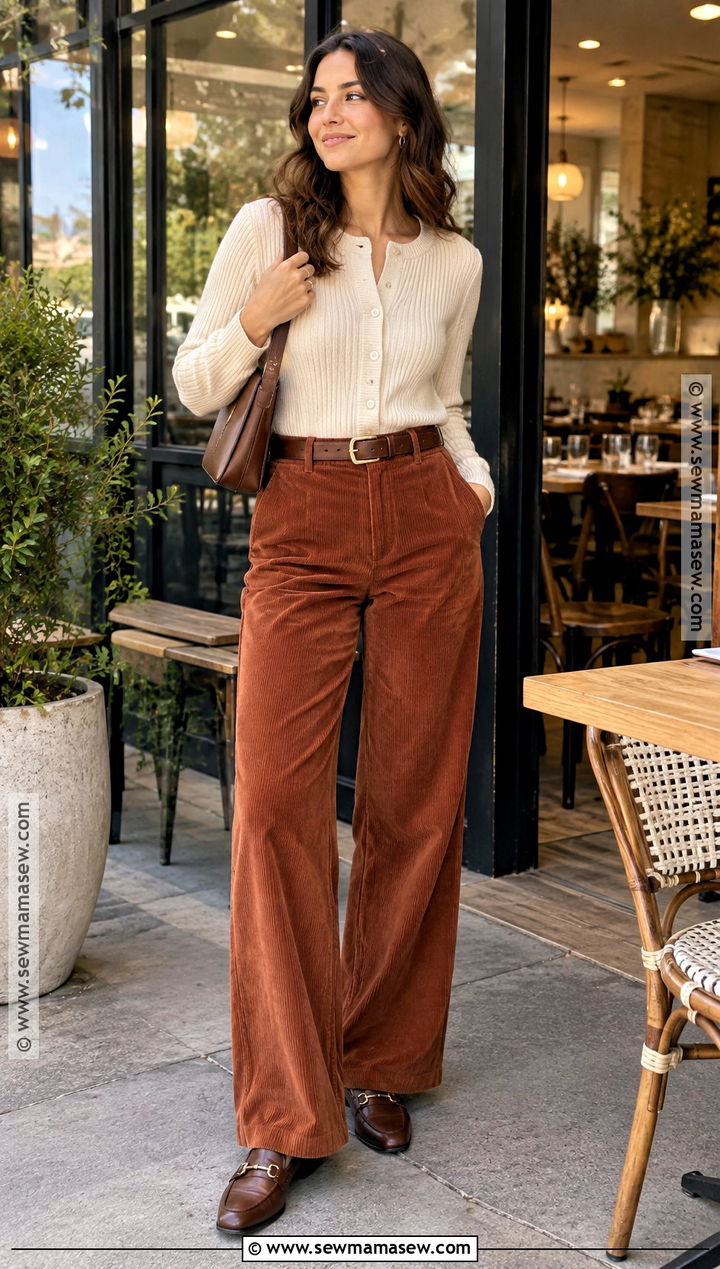 Fall Lunch Outfit With Corduroy Pants And Cardigan - 20 fall lunch outfit ideas