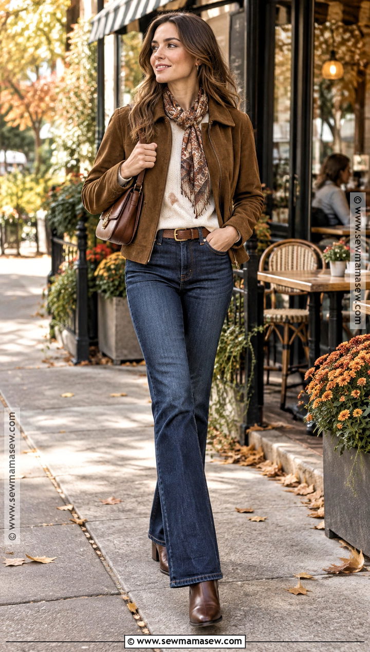 Fall Lunch Outfit With Suede Jacket And Jeans - 20 fall lunch outfit ideas