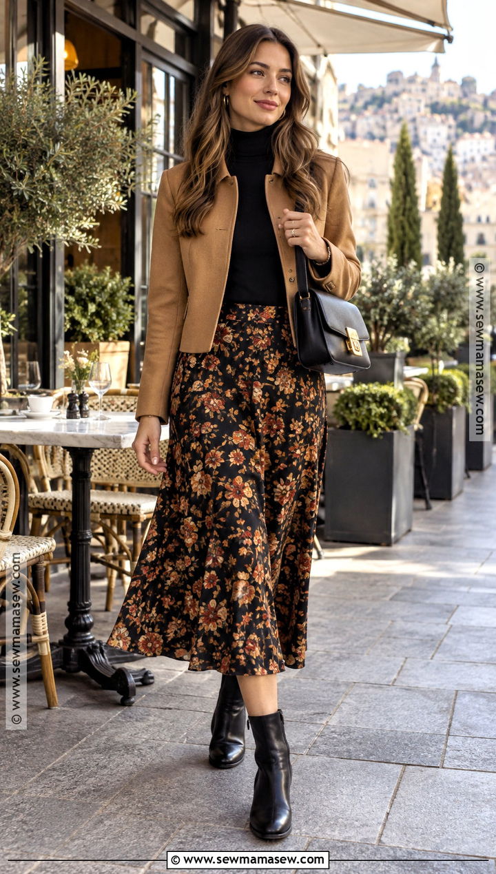 Fall Lunch Outfit With Turtleneck And Midi Skirt - 20 fall vacation outfits casual