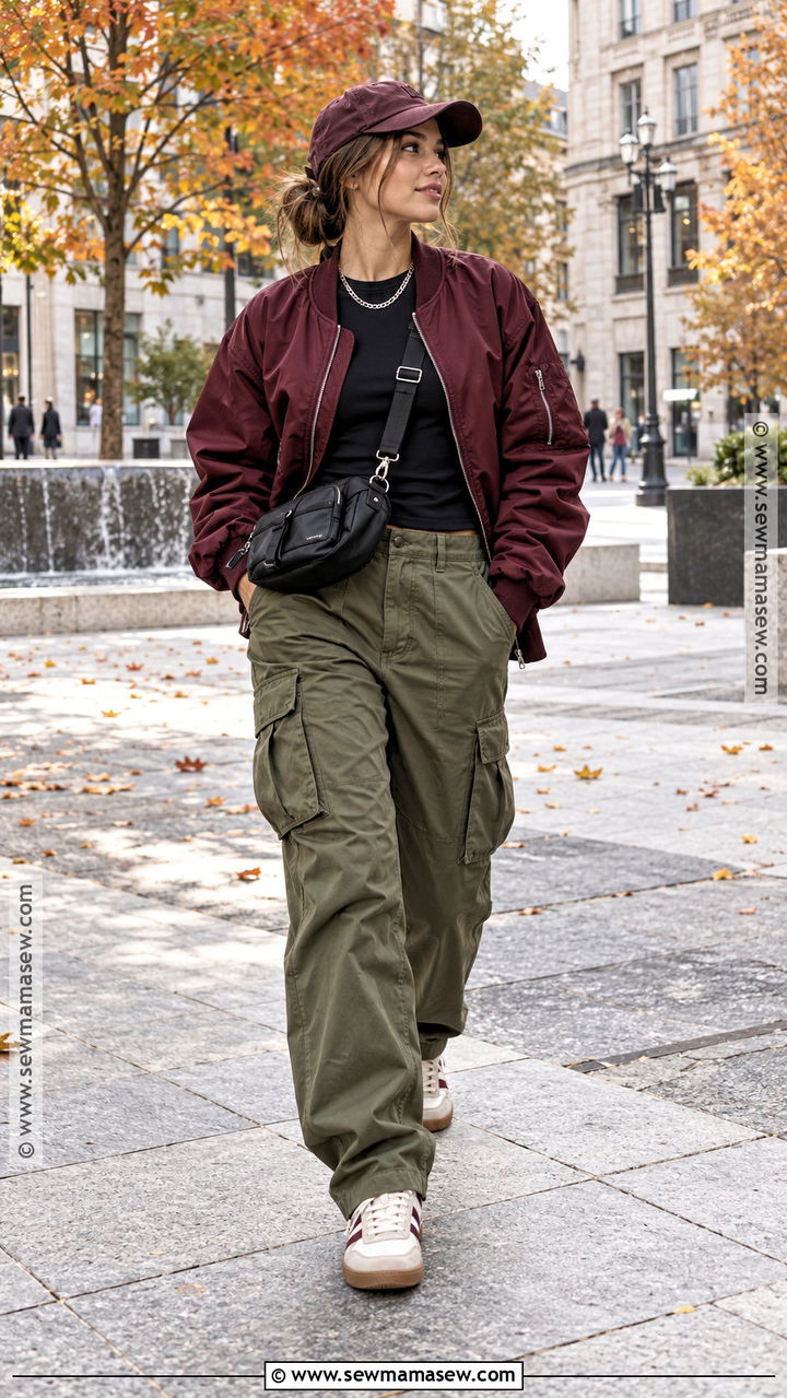 Fall Masc Bomber Jacket And Cargo Pants Outfit - 20 Fall Masc Outfits for Women