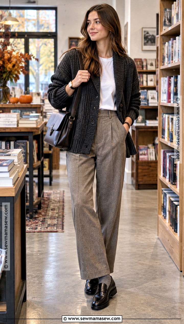 Fall Masc Cardigan And Relaxed Trouser Outfit - 20 Fall Masc Outfits for Women
