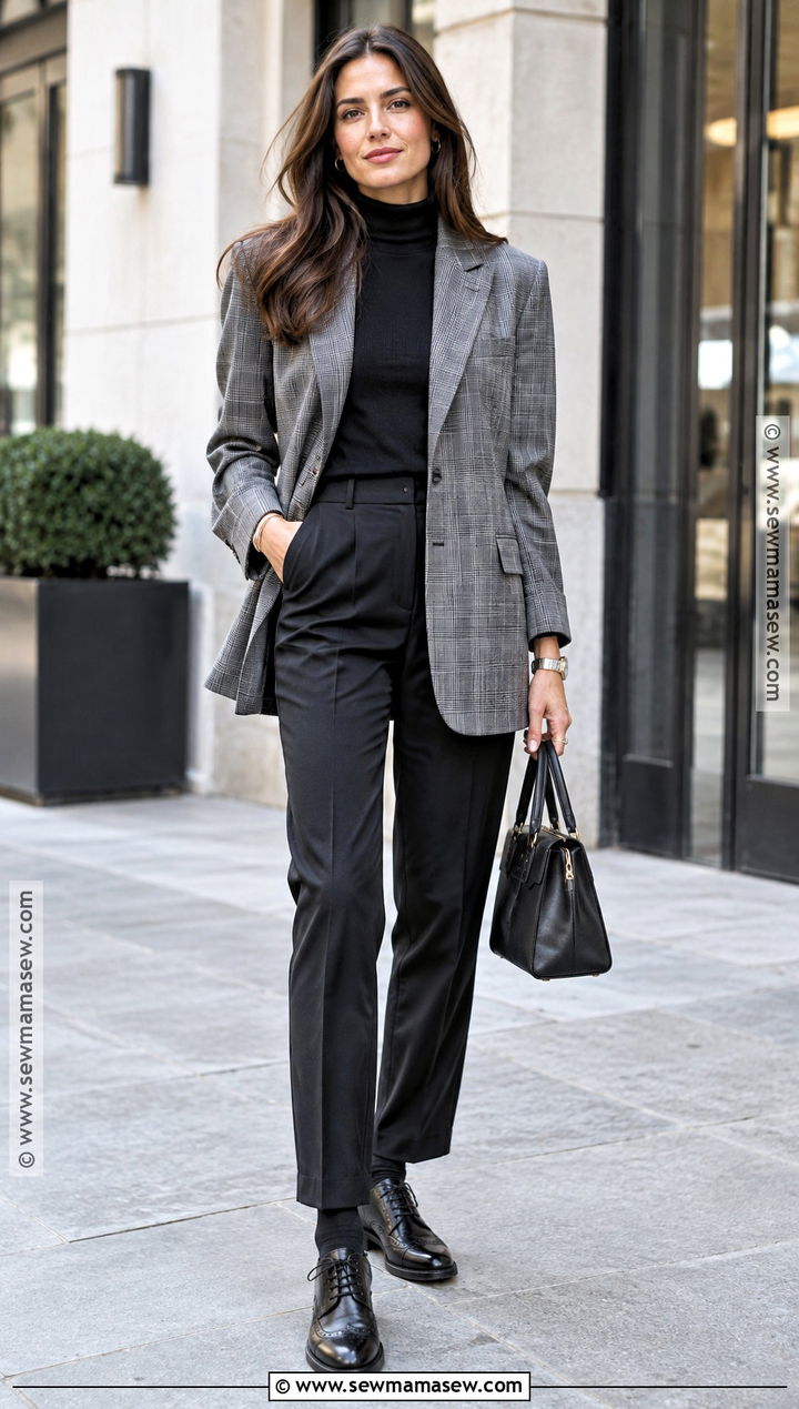 Fall Masc Plaid Blazer And Black Trouser Outfit - 20 Fall Masc Outfits for Women
