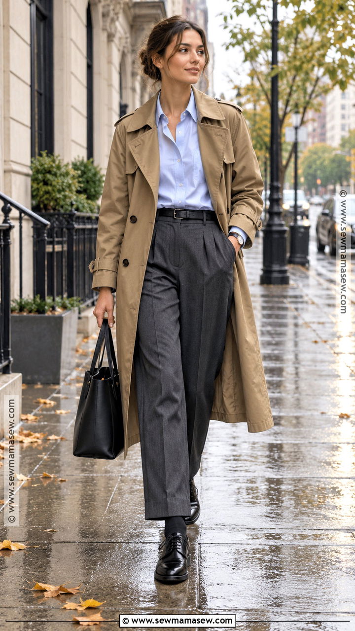 Fall Masc Trench Coat And Pleated Pants Outfit - 20 Fall Masc Outfits for Women