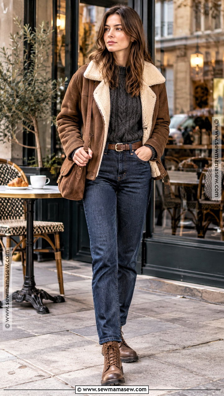 Fall Masculine Shearling Jacket And Dark Denim Outfit - 15 Fall Masculine Outfit Ideas