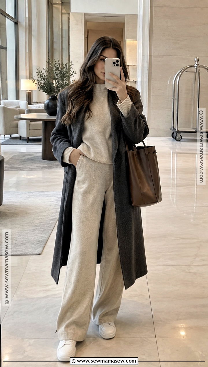 Fall Matching Knit Set And Long Coat Outfit - 15 clothes for fall season