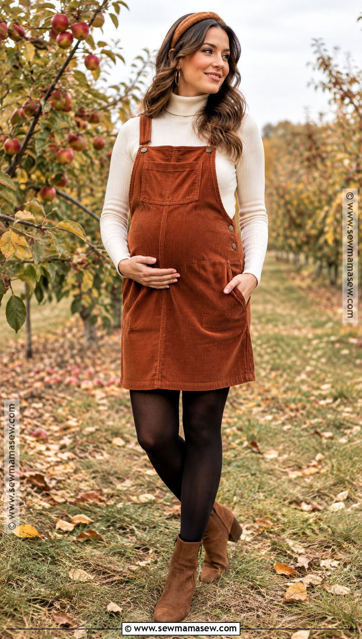 Fall Maternity Corduroy Dress And Turtleneck Outfit - 25 fall maternity outfits for photoshoot