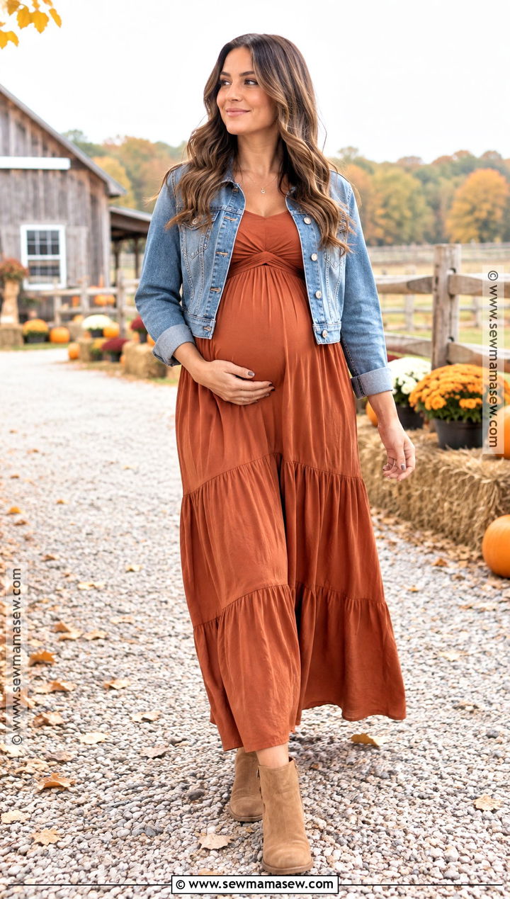 Fall Maternity Denim Jacket And Maxi Dress Outfit - 25 fall maternity outfits for photoshoot