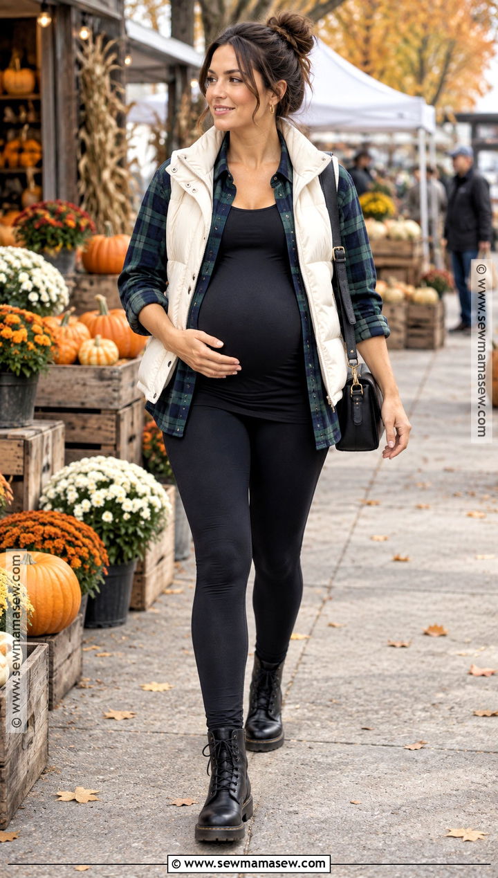 Fall Maternity Flannel And Leggings Outfit - 20 fall outfits for pregnant for women