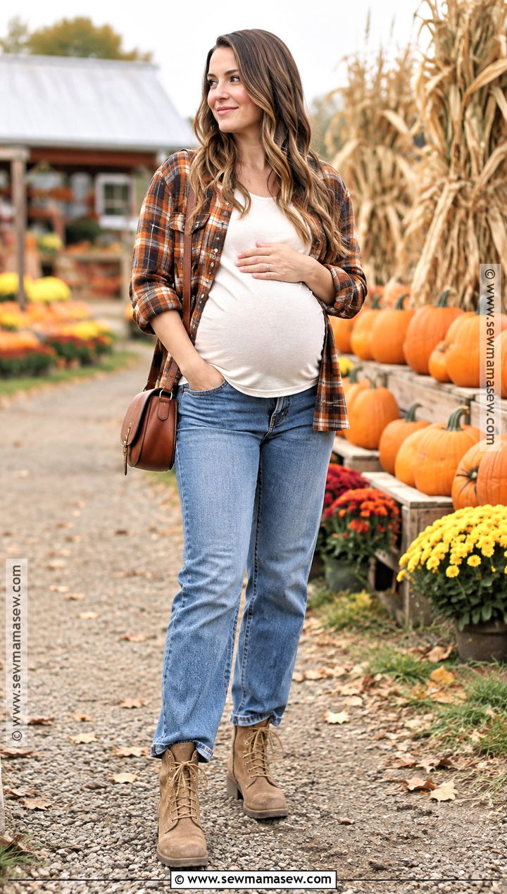 Fall Maternity Flannel Shirt And Jeans Outfit - 15 fall style pregnant ideas