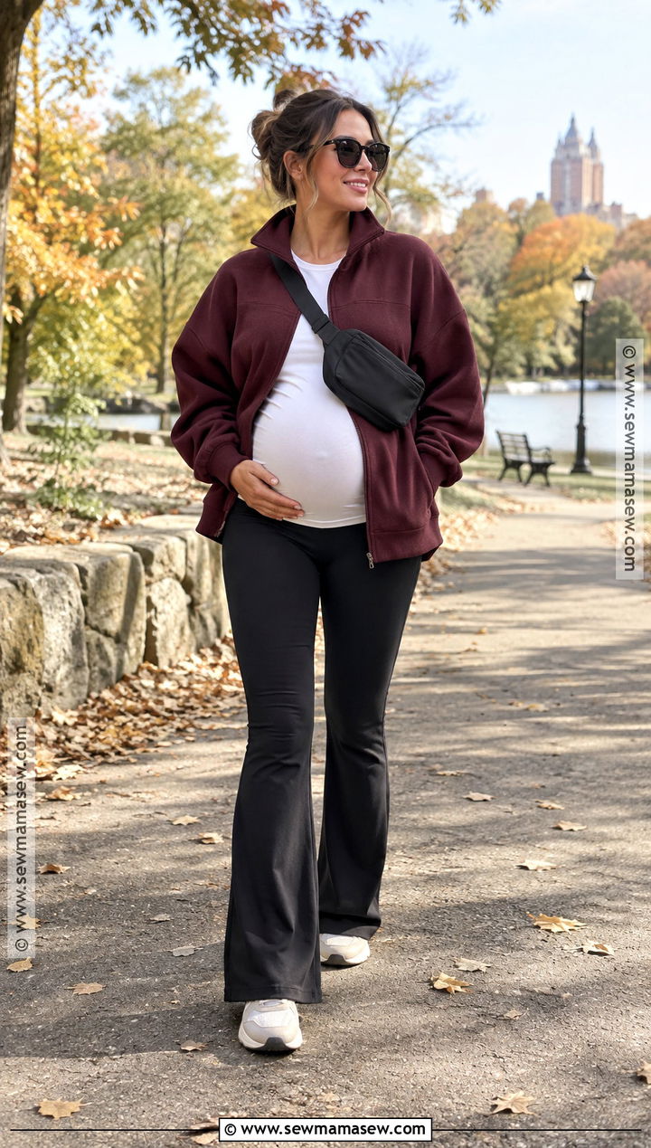 Fall Maternity Flare Leggings And Quarter Zip Outfit - 20 fall maternity outfits casual