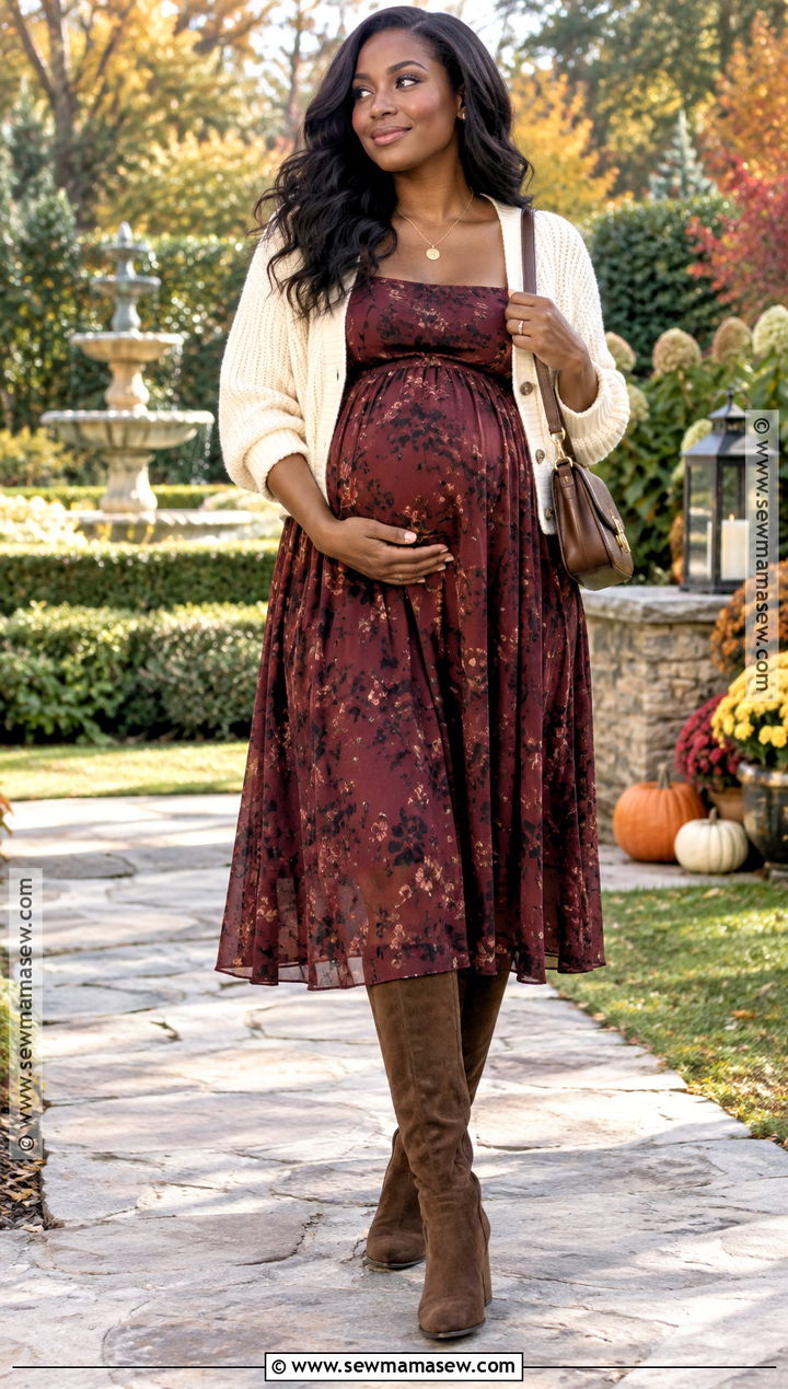 Fall Maternity Floral Dress And Boots Outfit - 15 fall looks for black pregnant for women