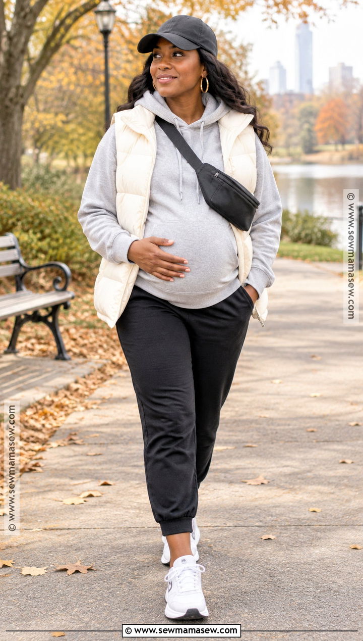 Fall Maternity Hoodie And Puffer Vest Outfit - 15 fall looks for black pregnant for women