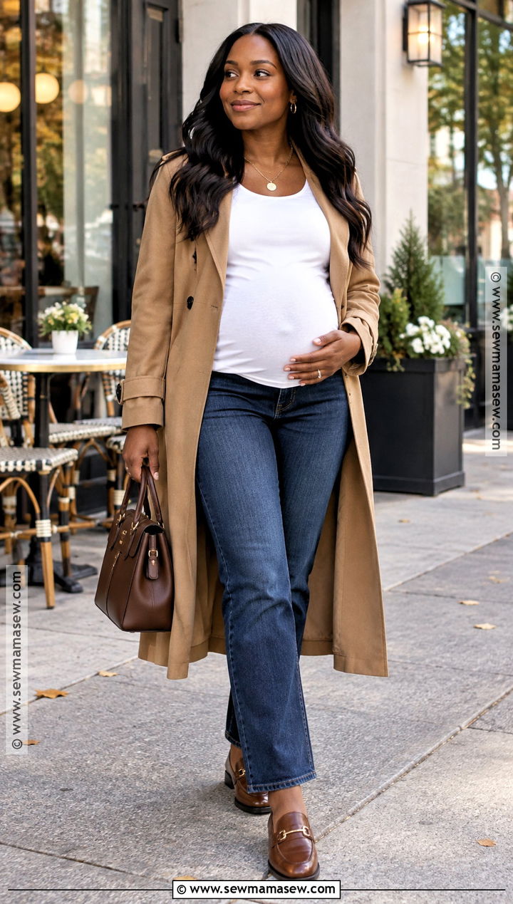 Fall Maternity Jeans And Trench Coat Outfit - 15 fall looks for black pregnant for women