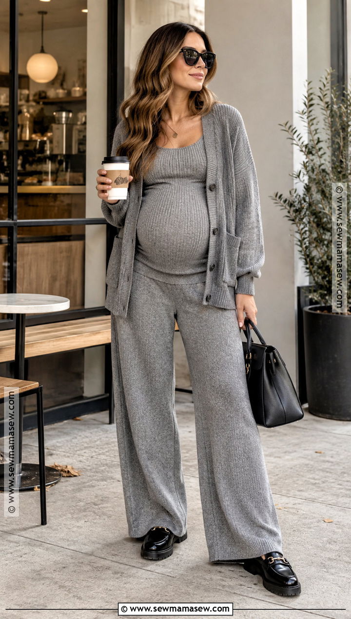 Fall Maternity Knit Set With Loafers - 20 cute pregnancy outfits for fall