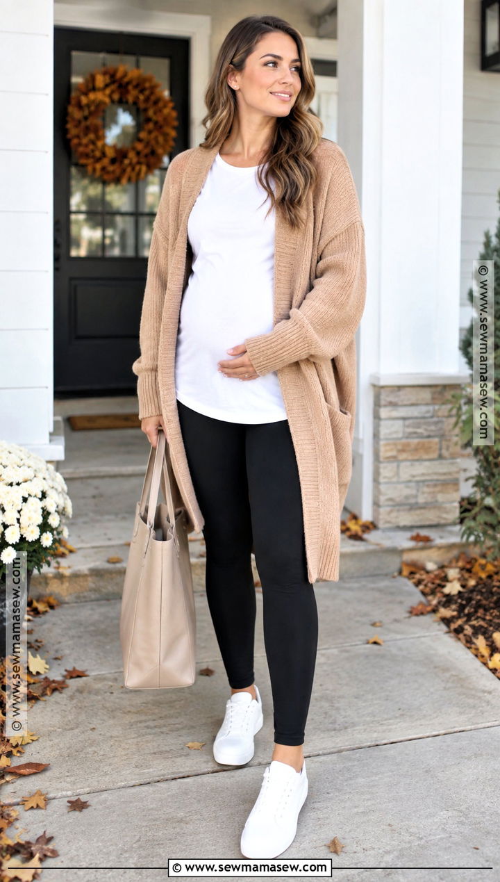 Fall Maternity Leggings With Oversized Cardigan - 15 fall maternity outfits small bump
