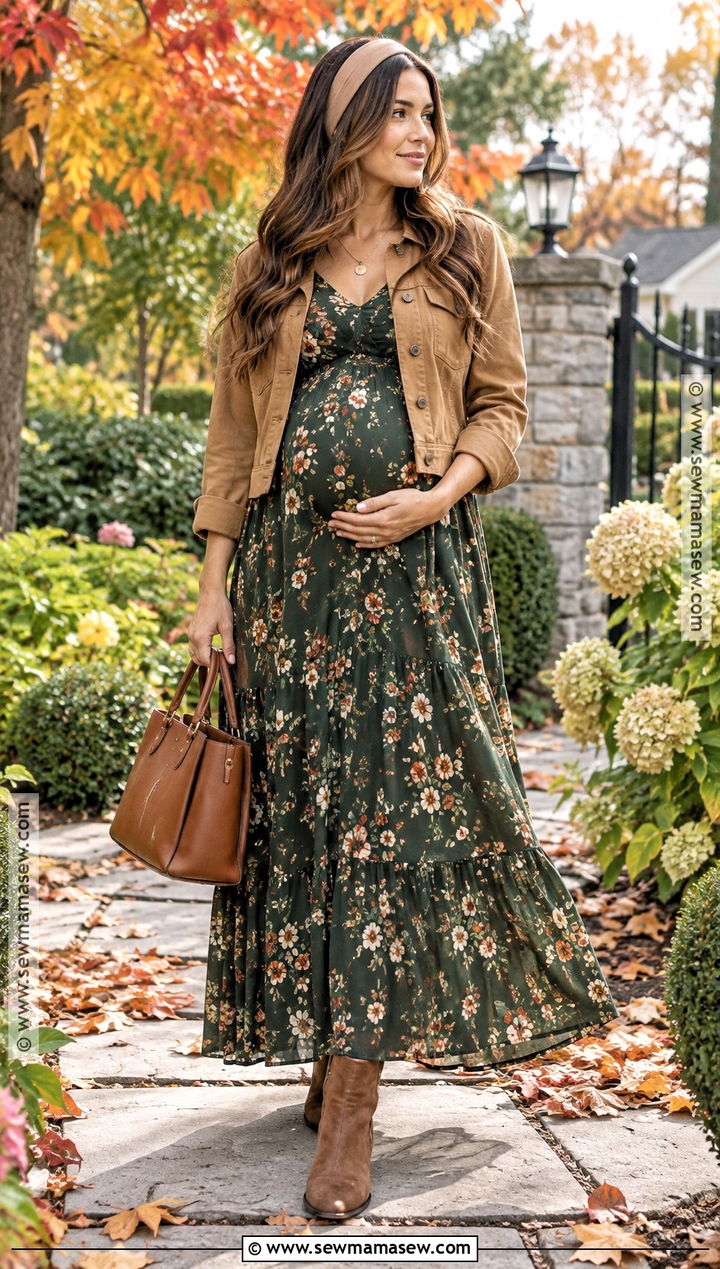 Fall Maternity Maxi Dress With A Cropped Jacket - 15 fall maternity looks