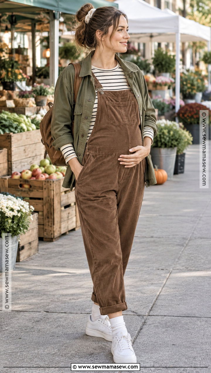 Fall Maternity Overalls And Long Sleeve Top Outfit - 20 fall outfits for pregnant for women