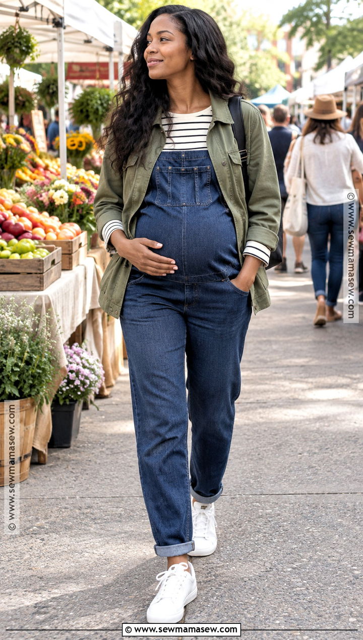 Fall Maternity Overalls And Striped Shirt Outfit - 15 fall looks for black pregnant for women