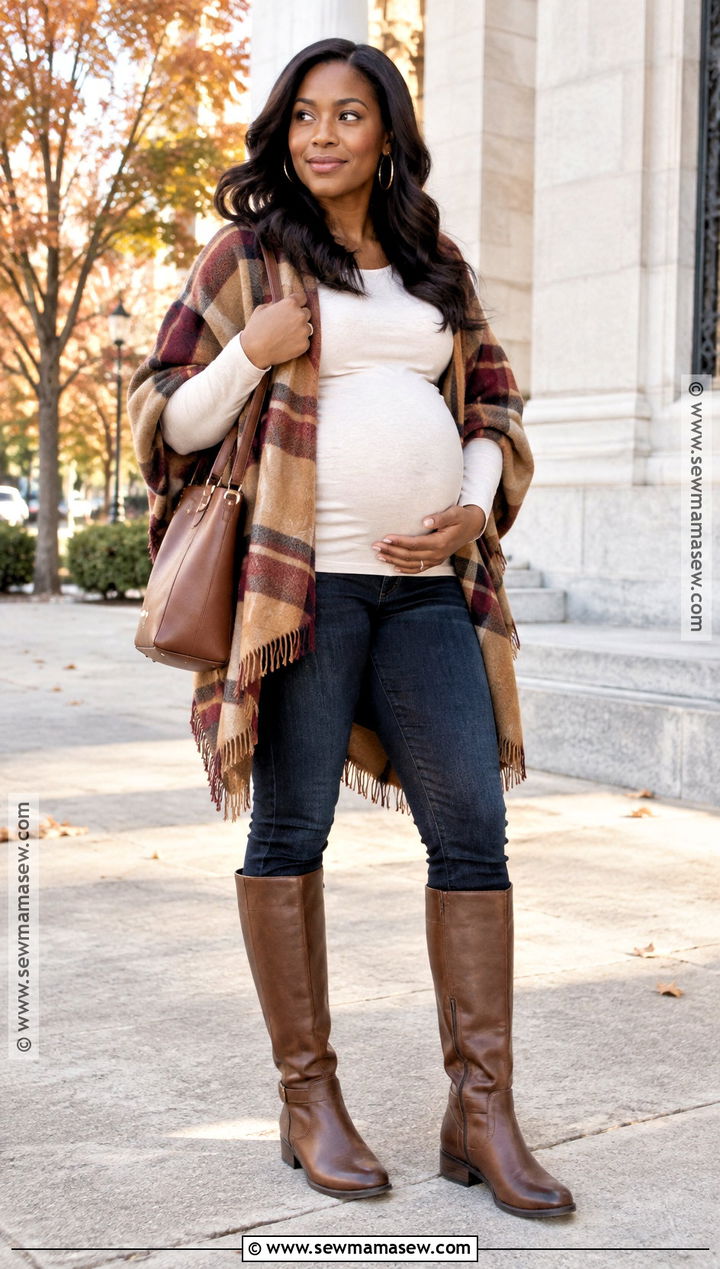 Fall Maternity Poncho And Skinny Jeans Outfit - 15 fall looks for black pregnant for women