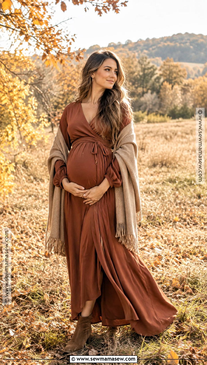 Fall Maternity Rust Maxi Dress Outfit - 25 fall maternity outfits for photoshoot