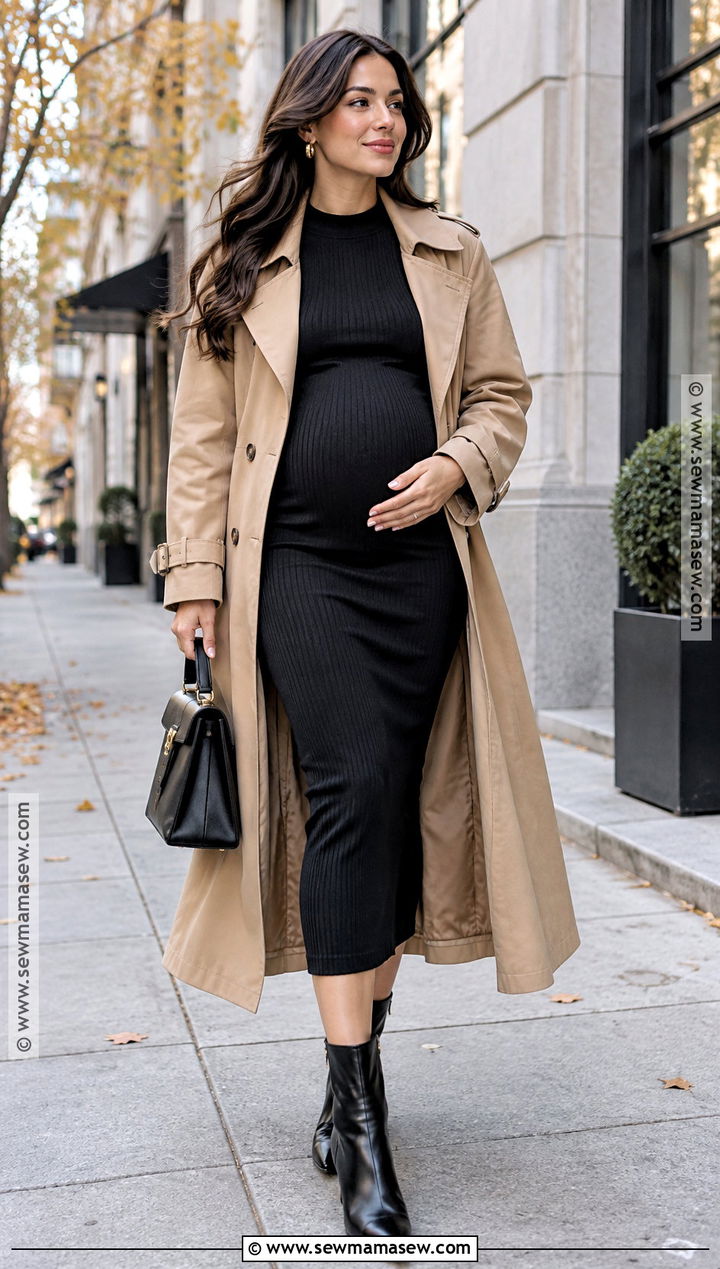 Fall Maternity Trench Coat And Knit Dress Outfit - 25 fall maternity outfits for photoshoot