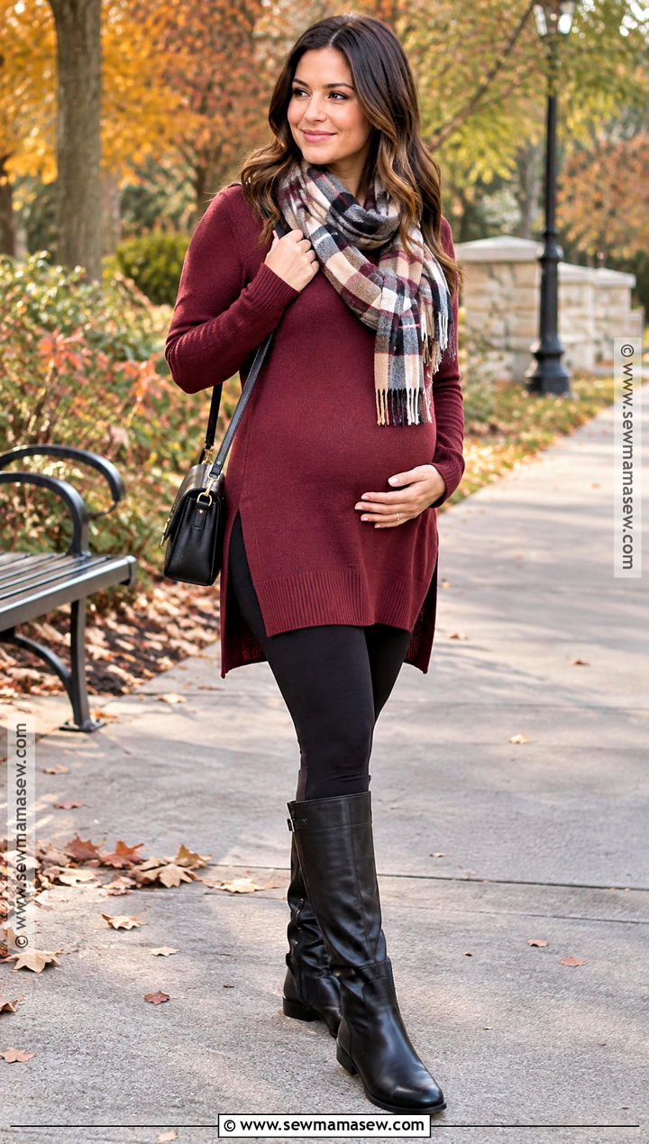 Fall Maternity Tunic Sweater And Boots Outfit - 15 fall style pregnant ideas
