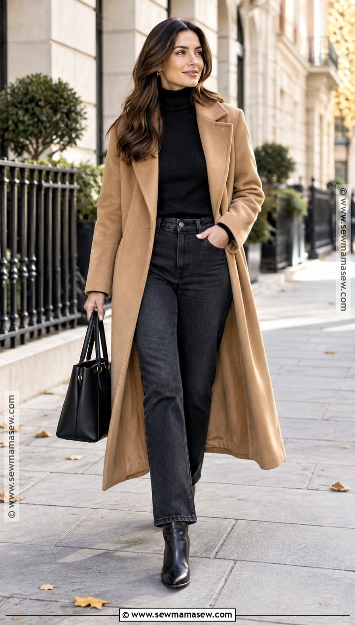 Fall Maxi Coat With Turtleneck And Straight Leg Jeans - 15 fall fashion style ideas