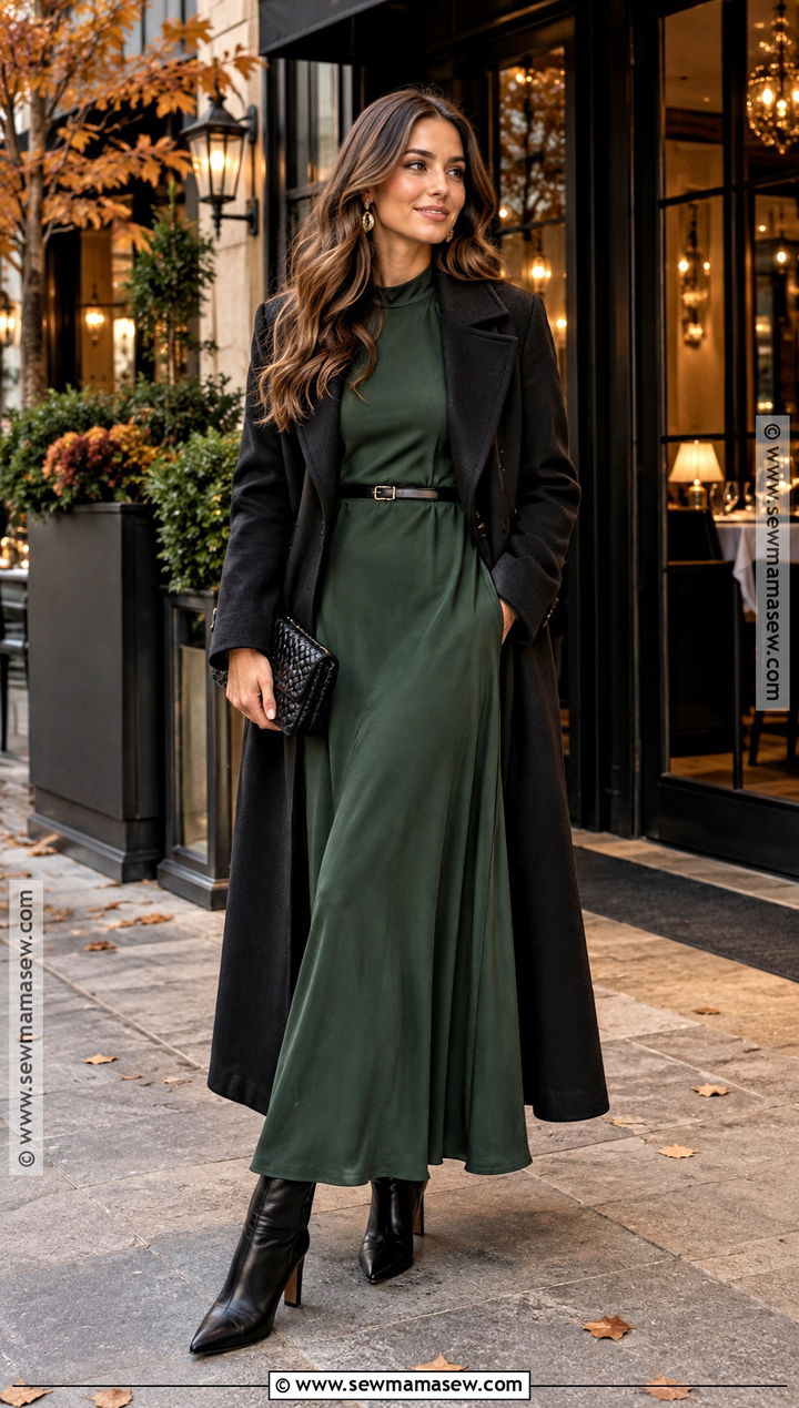 Fall Maxi Dress And Structured Coat Dinner Date Outfit - 25 fall dinner date outfit ideas