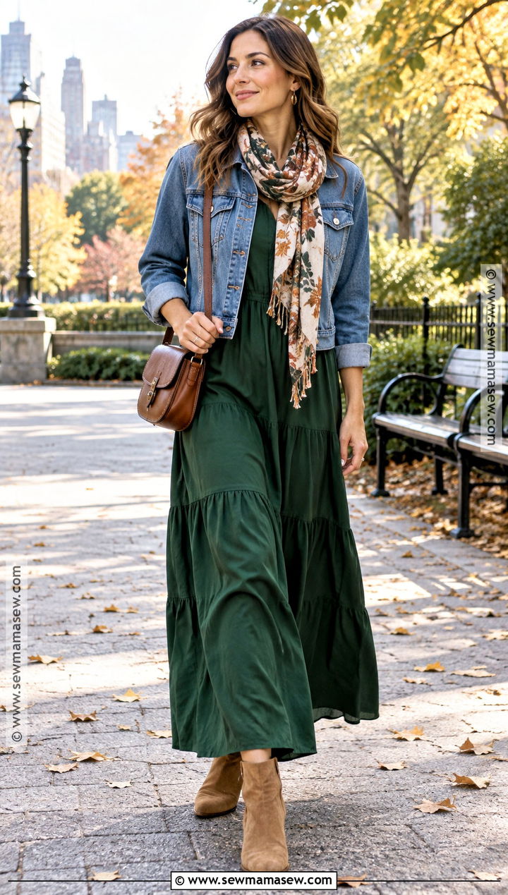 Fall Maxi Dress With Denim Jacket - 15 Casual Dress For Fall Ideas