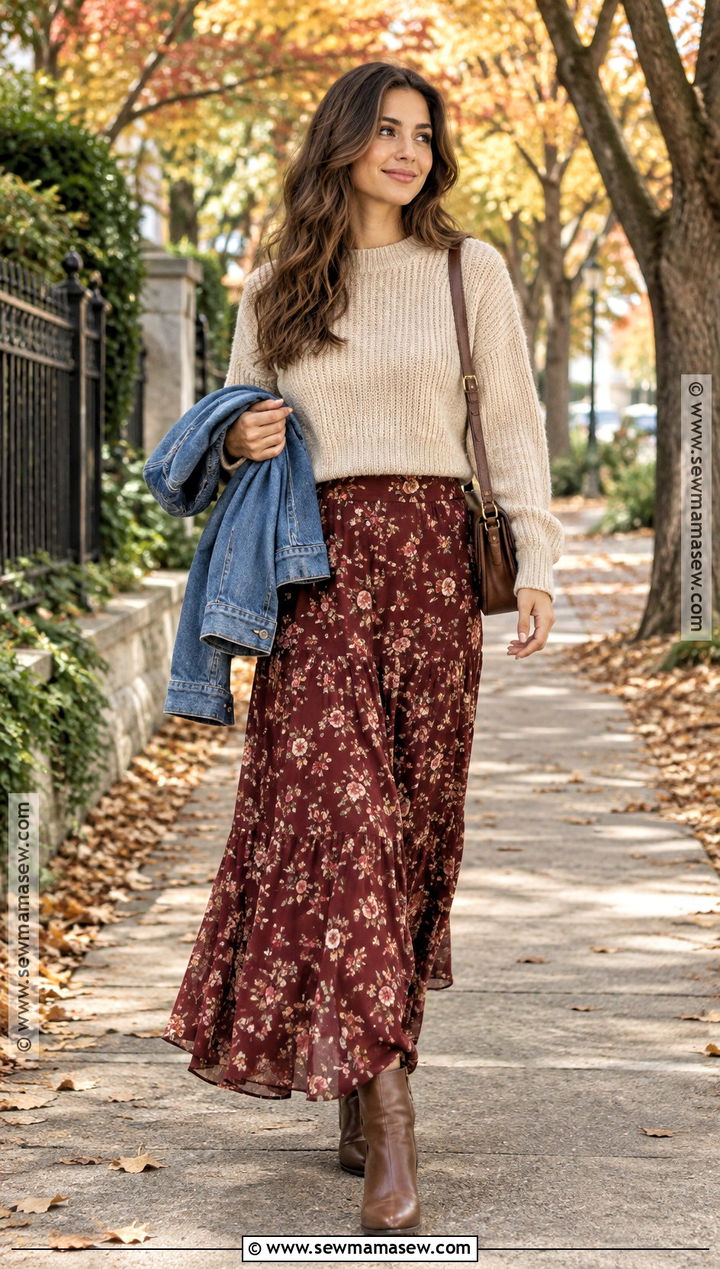 Fall Maxi Skirt Outfit With Cropped Sweater - 25 fall outfit inspiration ideas