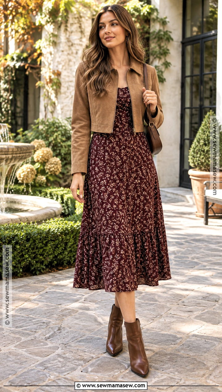 Fall Midi Dress and Cropped Jacket Outfit - 15 fall clothing outfit ideas