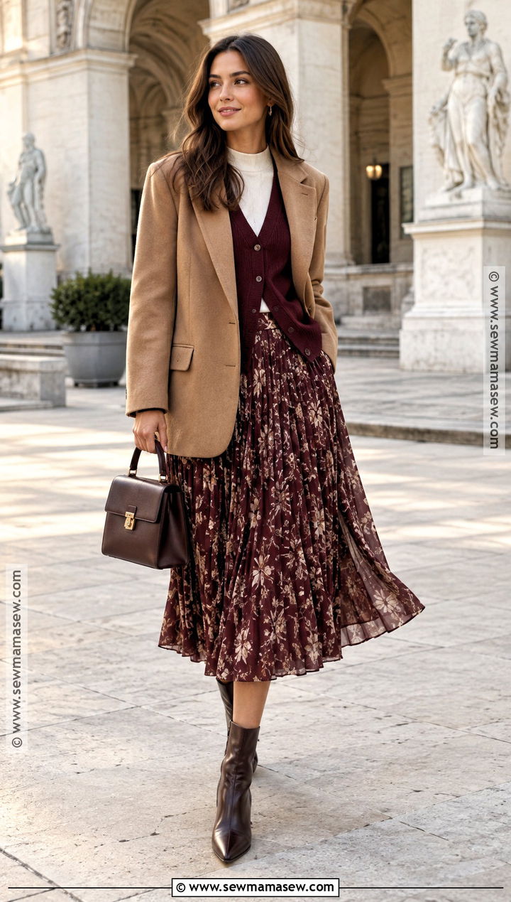 Fall Midi Skirt And Blazer Outfit - 25 layering outfits fall