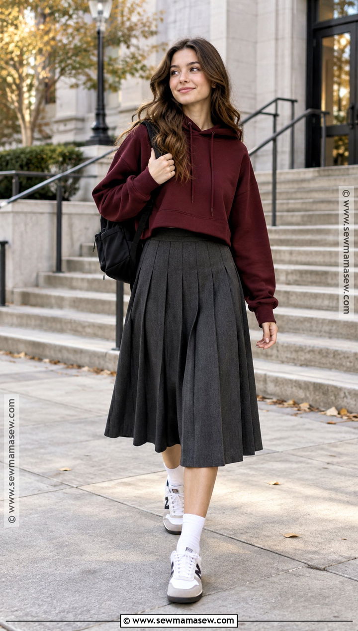 Fall Midi Skirt And Cropped Hoodie Outfit - 15 fall fashion inspiration ideas for teens