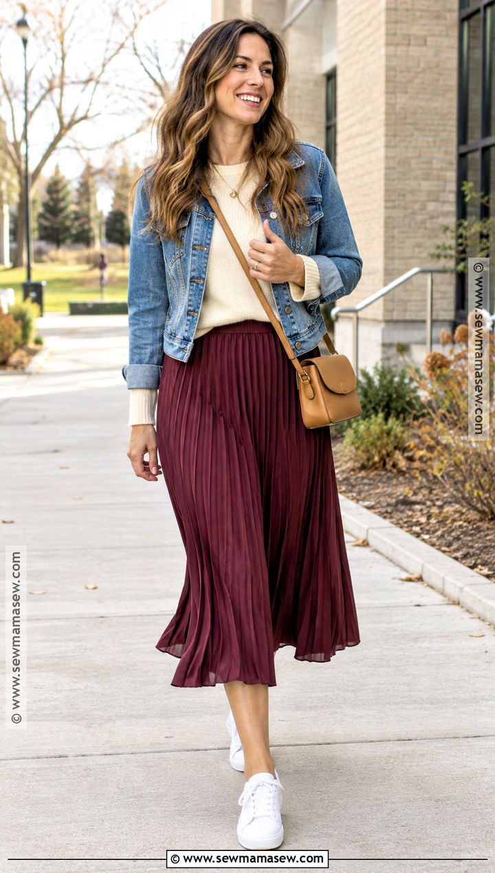 Fall Mom Outfit With Sweater And Midi Skirt - 15 Young Mom Outfits Fall