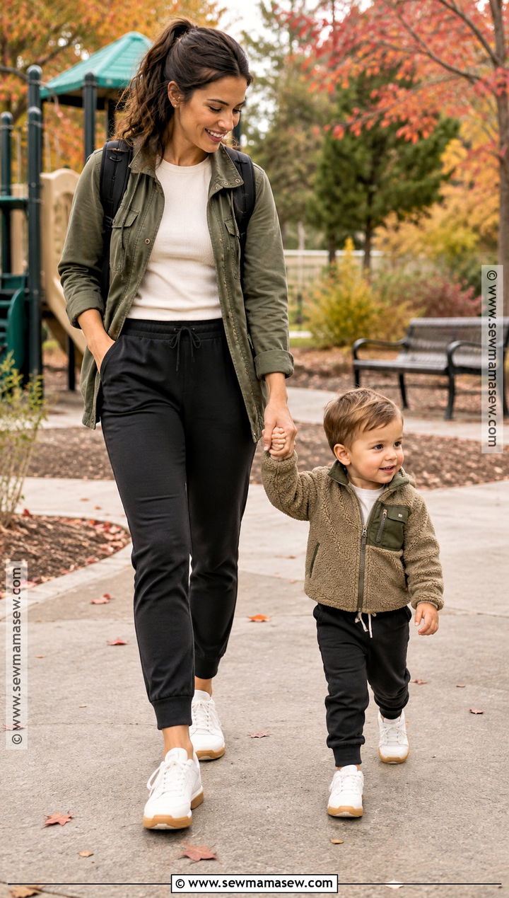 Fall Mom Outfit With Utility Jacket And Joggers - 15 Young Mom Outfits Fall