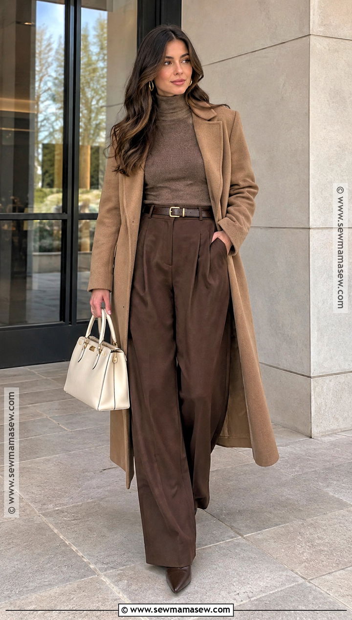 Fall Monochrome Brown Outfit With Wide Leg Pants - 30 fall fashion outfits