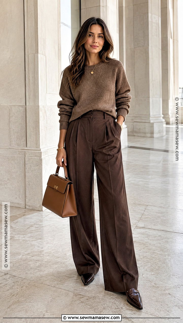Fall Monochrome Brown Sweater And Trousers - 25 womens fall fashion ideas