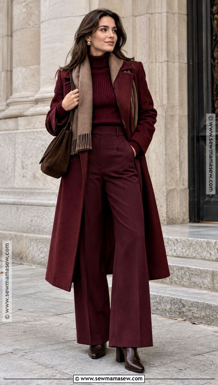 Fall Monochrome Burgundy Outfit - 20 Chic Fall Style Ideas
