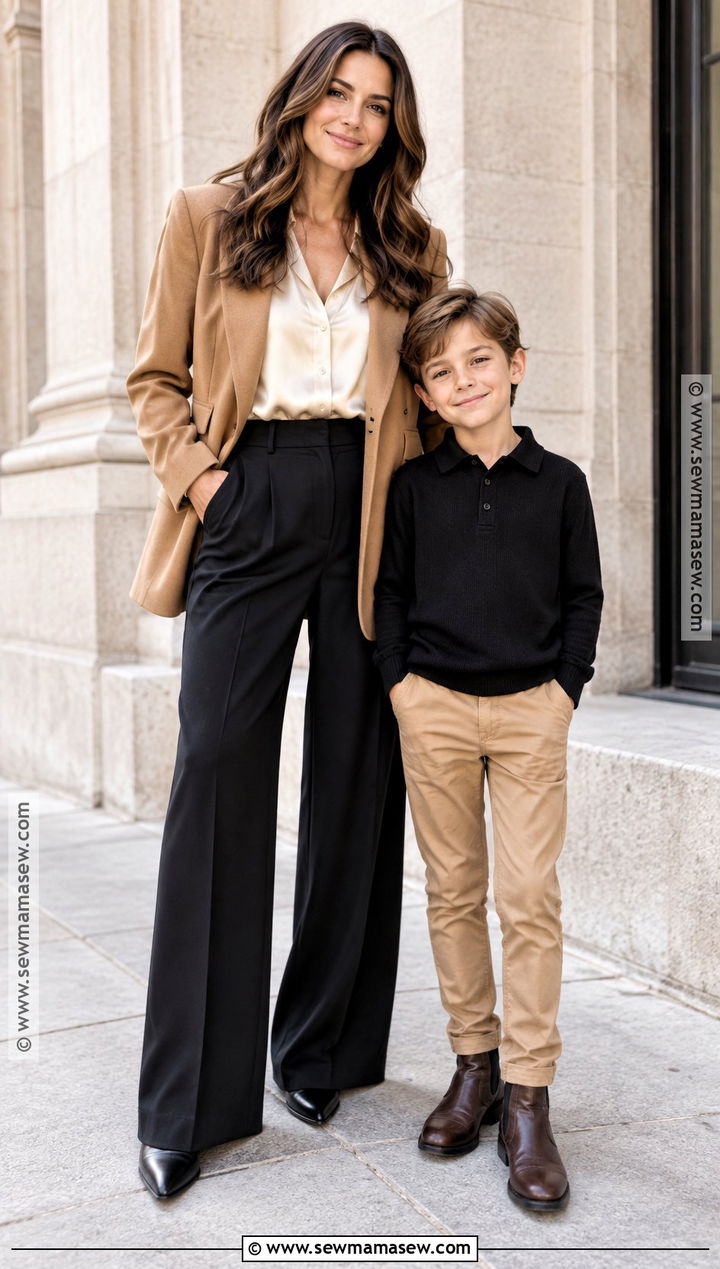 Fall Mother Son Black And Camel Outfit - 15 fall mother son photoshoot outfits