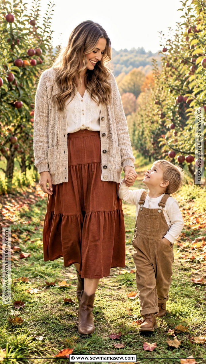 Fall Mother Son Cardigan And Overalls Outfit - 15 fall mother son photoshoot outfits