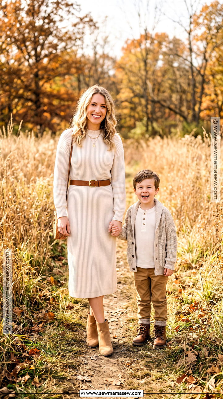 Fall Mother Son Cream And Camel Outfit - 15 fall mother son photoshoot outfits