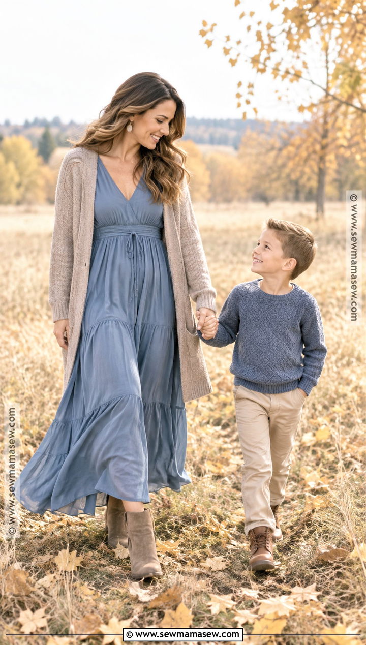 Fall Mother Son Dusty Blue Outfit - 15 fall mother son photoshoot outfits