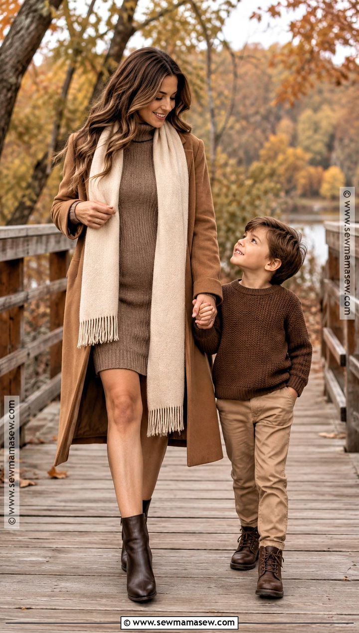 Fall Mother Son Monochrome Brown Outfit - 15 fall mother son photoshoot outfits